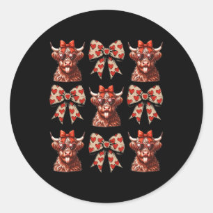 Cute Cow Valentine Coquette Bow Cowgirl Western  Classic Round Sticker