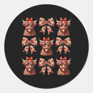 Cute Cow Valentine Coquette Bow Cowgirl Western  Classic Round Sticker