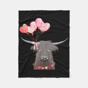 Cute Cow Valentine's Day Design With Heart Balloon Fleece Blanket
