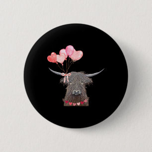 Cute Cow Valentine's Day Design With Heart Lloons 6 Cm Round Badge