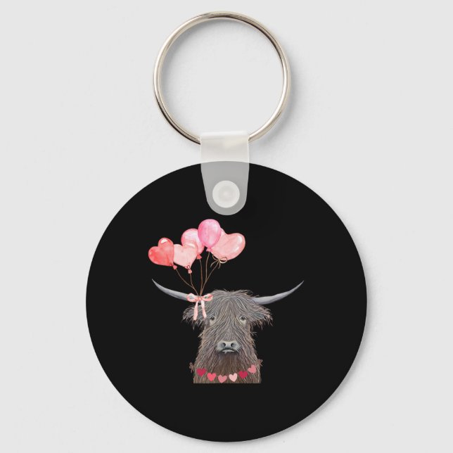 Cute Cow Valentine's Day Design With Heart Lloons  Key Ring (Front)