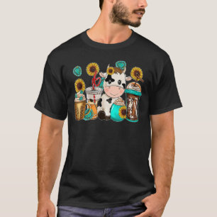 Cute Cow Western Cowhide Coffee Cup Sunflowers Ani T-Shirt