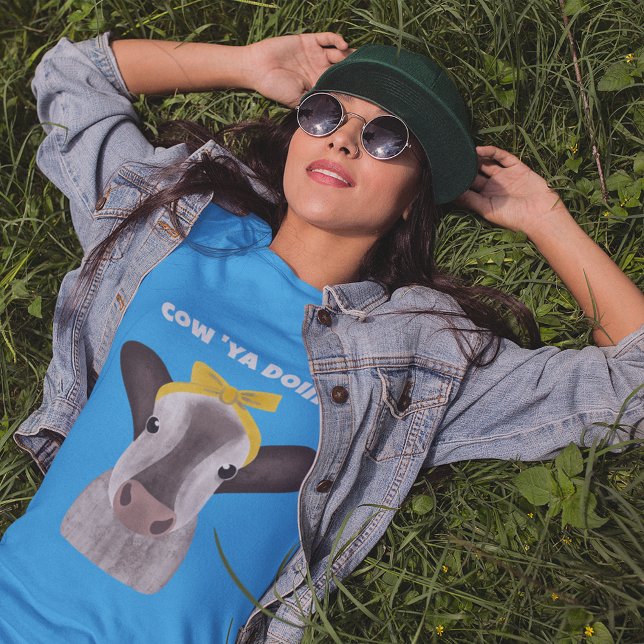 Cute Cow with Bow Custom Message T-Shirt (Creator Uploaded)