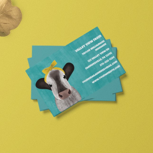 Cute Cow with Bow Dairy Farm Business Card (Creator Uploaded)