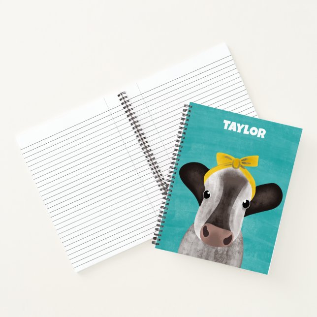 Cute Cow with Bow Personalised Notebook (Inside)