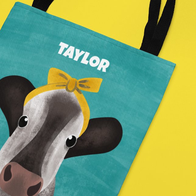 Cute Cow with Bow Personalised Tote Bag (Creator Uploaded)
