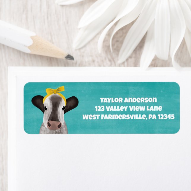 Cute Cow with Bow Return Address (Insitu)