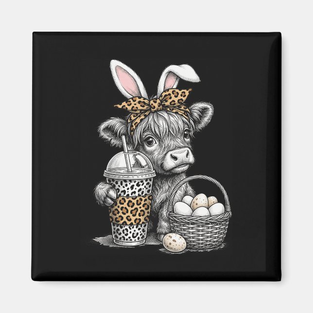 Cute Cow With Bunny And Snacks For Easter Fun  Magnet (Front)
