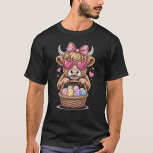 Cute Cow with Easter Egg Basket Heart Glasses Wome T-Shirt
