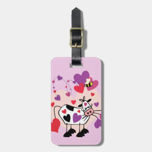 Cute Cow With Hearts and a Bumble Bee Graphic Luggage Tag