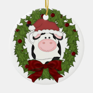 Cute Cow Wreath Christmas Holiday Tree Ornament
