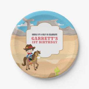 Cute Cowboy 1st Birthday Party Paper Plate
