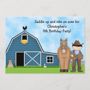 Cute Cowboy and Horse Boys Birthday Invitation