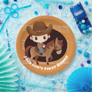 Cute Cowboy and Horse Rodeo Birthday Paper Plate