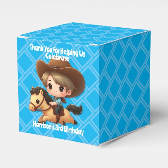 Cute Cowboy and Horse Western Birthday Blue Favour Box (Front Side)