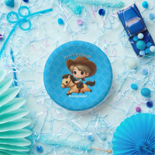 Cute Cowboy and Horse Western Birthday Paper Plate (Party)