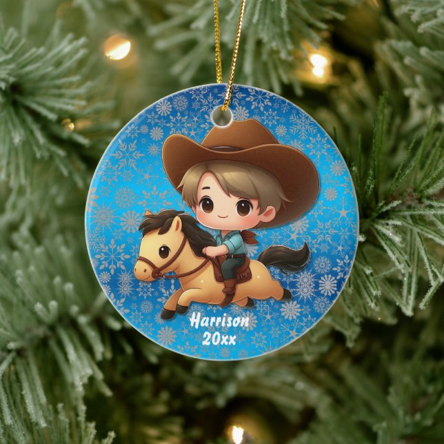 Cute Cowboy and Horse Western  Ceramic Tree Decoration (Tree)