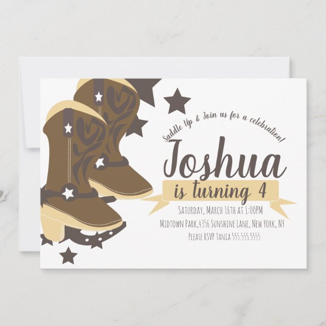 Cute Cowboy  Birthday Party Stars  Invitation (Front)