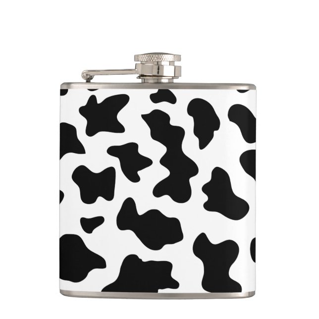 cute cowboy black and white farm cow print hip flask (Front)