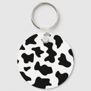 cute cowboy black and white farm cow print key ring