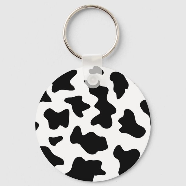 cute cowboy black and white farm cow print key ring (Front)