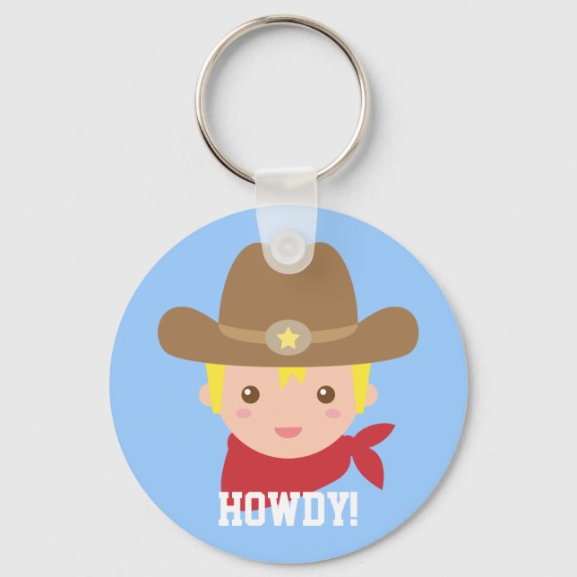 Cute Cowboy Boy Personalised Key Ring (Front)