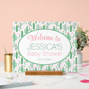 Cute Cowboy Cactus Floral Baby Shower Welcome Acrylic Sign