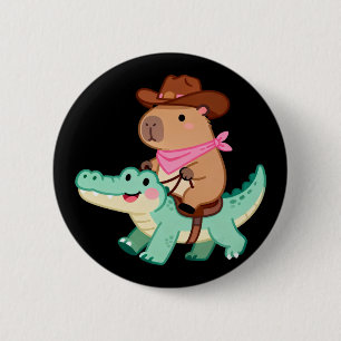 Cute Cowboy Capybara Riding an Alligator Western 6 Cm Round Badge
