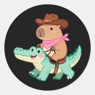 Cute Cowboy Capybara Riding an Alligator Western Classic Round Sticker