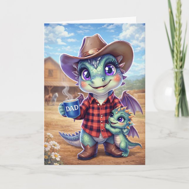 Cute Cowboy Dragon Dad Greeting Card (Front)
