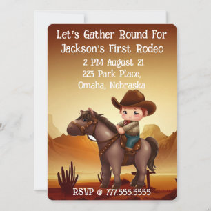 Cute Cowboy First Rodeo Birthday Invitation