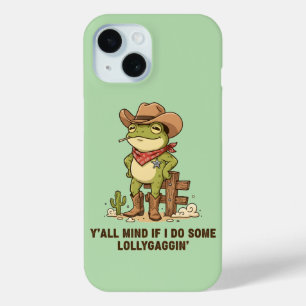 Cute Cowboy Frog Lollygaggin' Western Frog Humor iPhone 15 Case