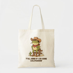 Cute Cowboy Frog Lollygaggin' Western Frog Humor Tote Bag