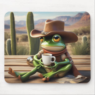 Cute Cowboy Frog with Coffee Mouse Pad