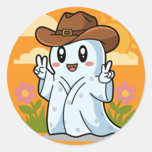 Cute Cowboy Ghost for Halloween Fun Decoration Classic Round Sticker
