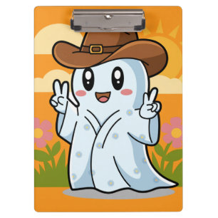 Cute Cowboy Ghost for Halloween Fun Decoration Clipboard