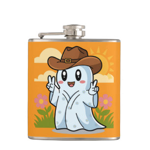 Cute Cowboy Ghost for Halloween Fun Decoration Hip Flask