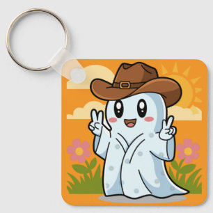 Cute Cowboy Ghost for Halloween Fun Decoration Key Ring
