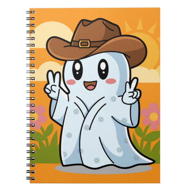 Cute Cowboy Ghost for Halloween Fun Decoration Notebook (Front)
