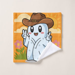 Cute Cowboy Ghost for Halloween Fun Decoration Wash Cloth