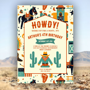 Cute Cowboy Kids Birthday Whimsical Wild Western Invitation