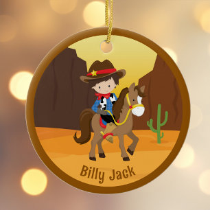 Cute Cowboy Kids Name Personalised Christmas Ceramic Tree Decoration