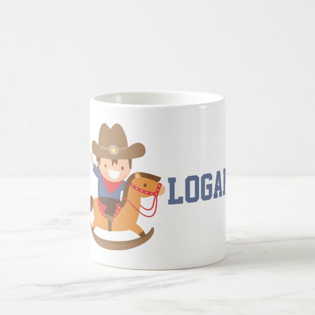 Cute Cowboy on Rocking Horse Personalised Mug (Center)