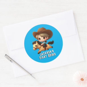 Cute Cowboy Rodeo Birthday Classic Round Sticker