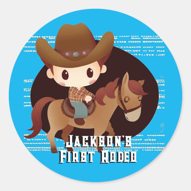 Cute Cowboy Rodeo Birthday Classic Round Sticker (Front)