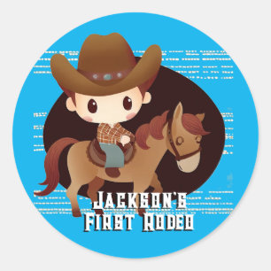 Cute Cowboy Rodeo Birthday Classic Round Sticker