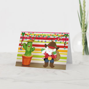 Cute Cowboy Santa and Cactus Southwest Christmas Holiday Card