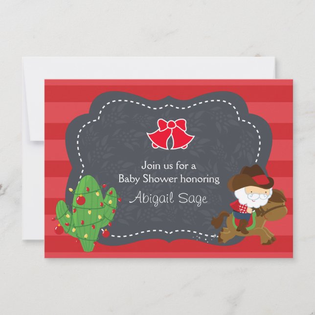 Cute Cowboy Santa and Horse Christmas Baby Shower Invitation (Front)