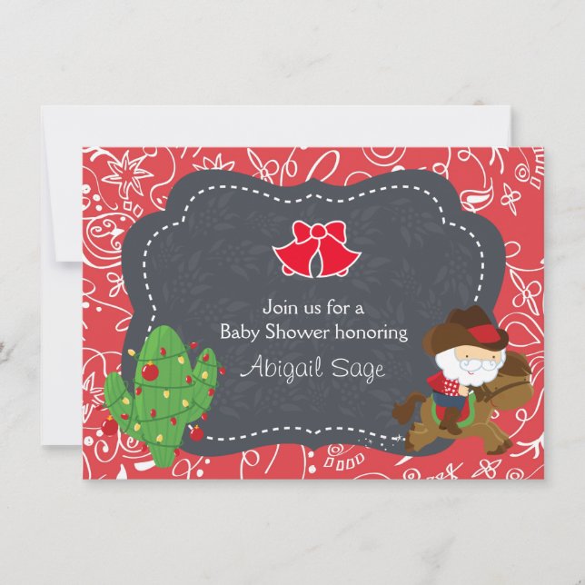 Cute Cowboy Santa and Horse Holiday Baby Shower Invitation (Front)