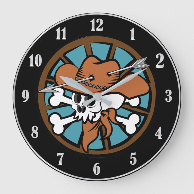 Cute Cowboy Skull and Crossbones Large Clock (Front)